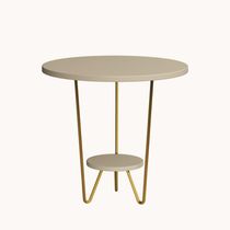 Mesa Lateral Redonda Industrial Italy Ferro Dourado E Tampo Off-white