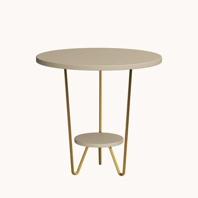 Mesa Lateral Redonda Industrial Italy Ferro Dourado E Tampo Off-white