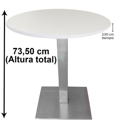 Mesa Quadrada Alpha Inox Prata 73,50 Cm (altura) Tampo Mdp Redondo 60 Cm Branco (larg)