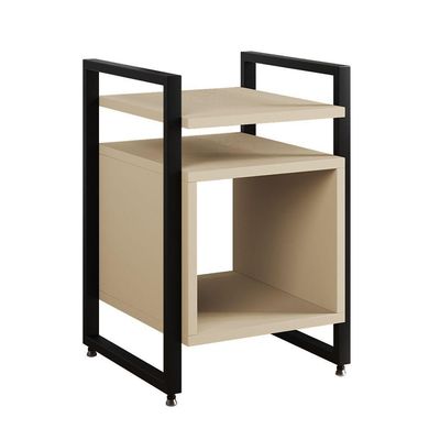 Mesa De Cabeceira Industrial Marrocos Ferro Preto E Tampo Off-white