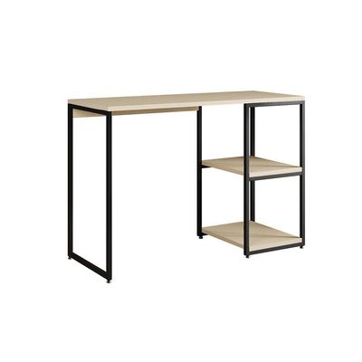 Mesa Escritório Berlim Industrial Com Prateleira Ferro Preto Tampo 110x46 Off White