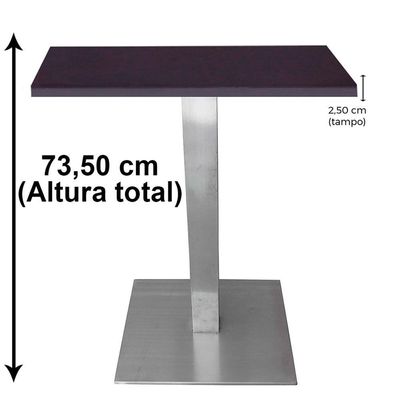 Mesa Quadrada Alpha Inox Prata 73,50 Cm (altura) Tampo Mdp Quadrado 70 Cm Preto (larg)