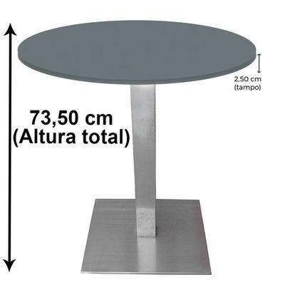 Mesa Quadrada Alpha Inox Prata 73,50 Cm (altura) Tampo Mdp Redondo 60 Cm Grafito (larg)