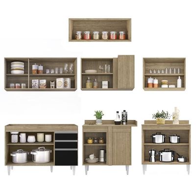 Armário De Cozinha Modulado De Canto 7 Peças Cp19 Balcão Sem Tampo Castanho/preto - Lumil