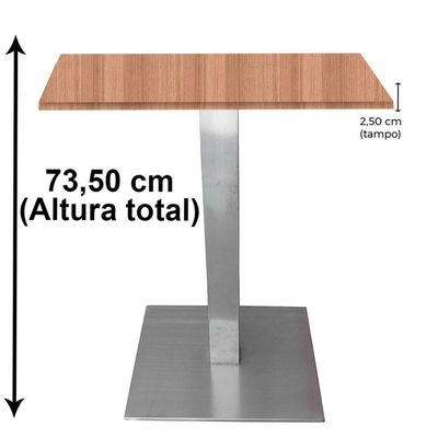 Mesa Quadrada Alpha Inox Prata 73,50 Cm (altura) Tampo Mdp Quadrado 70 Cm Noce Naturalle (larg)