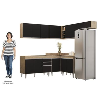 Armário De Cozinha Modulado De Canto 7 Peças Cp19 Balcão Sem Tampo Castanho/preto - Lumil