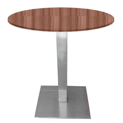 Mesa Quadrada Alpha Inox Prata 73,50 Cm (altura) Tampo Mdp Redondo 70 Cm Walnut (larg)
