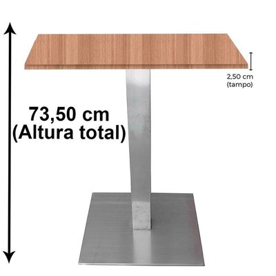Mesa Quadrada Alpha Inox Prata 73,50 Cm (altura) Tampo Mdp Quadrado 60 Cm Noce Naturalle (larg)