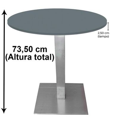 Mesa Quadrada Alpha Inox Prata 73,50 Cm (altura) Tampo Mdp Redondo 80 Cm Grafito (larg)