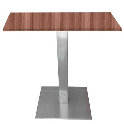 Mesa Quadrada Alpha Inox Prata 73,50 Cm (altura) Tampo Mdp Quadrado 80 Cm Walnut (larg)