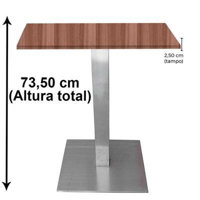 Mesa Quadrada Alpha Inox Prata 73,50 Cm (altura) Tampo Mdp Quadrado 80 Cm Walnut (larg)