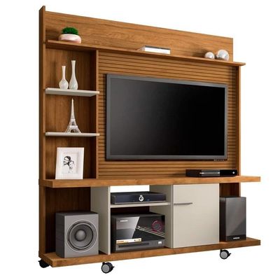 Estante Home Theater Para Até 47 Pol. Taurus Cinamomo-off White-ripado - Bechara