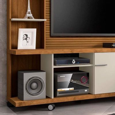 Estante Home Theater Para Até 47 Pol. Taurus Cinamomo-off White-ripado - Bechara