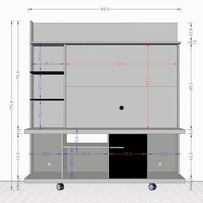 Estante Home Theater Para Até 47 Pol. Taurus Cinamomo-off White-ripado - Bechara
