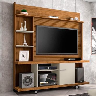 Estante Home Theater Para Até 47 Pol. Taurus Cinamomo-off White-ripado - Bechara