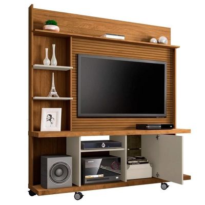 Estante Home Theater Para Até 47 Pol. Taurus Cinamomo-off White-ripado - Bechara