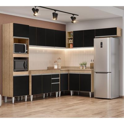 Armário De Cozinha Modulada De Canto 8 Peças Cp01 Balcão Castanho/preto - Lumil