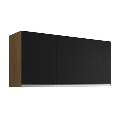 Armário De Cozinha Aéreo 120cm 3 Portas Andréia Amêndoa/preto - Ajl Móveis