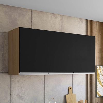 Armário De Cozinha Aéreo 120cm 3 Portas Andréia Amêndoa/preto - Ajl Móveis