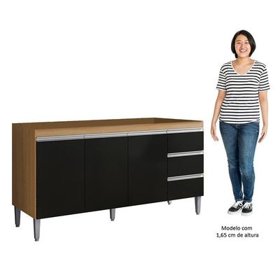 Balcão De Cozinha Para Pia 160cm 3 Gavetas Andréia Amêndoa-preto - Ajl Móveis