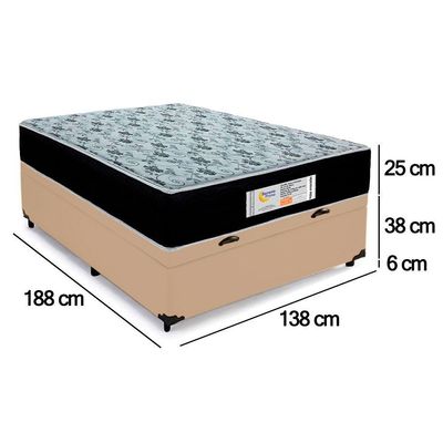 Cama Box Baú Casal Sintético + Colchão Molas Ensacadas Sereneprime Sonnolux 138x188x69 Bege
