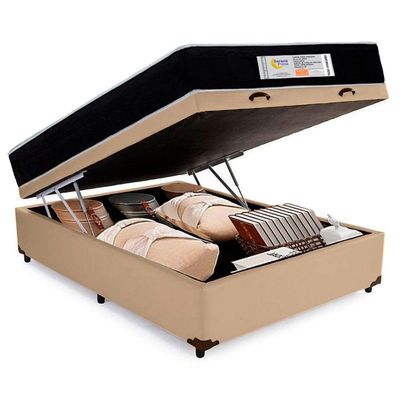 Cama Box Baú Casal Sintético + Colchão Molas Ensacadas Sereneprime Sonnolux 138x188x69 Bege