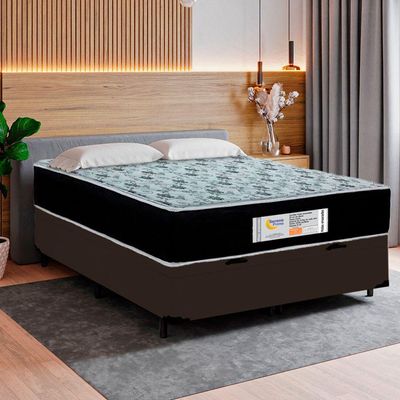 Cama Box Baú Casal Sintético + Colchão Molas Ensacadas Sereneprime Sonnolux 138x188x69 Cor:marrom
