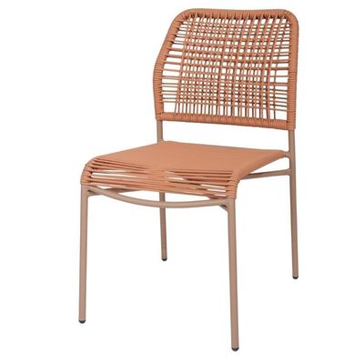 Kit 4 Cadeiras Empilhável Leme Fratini Aço Terracota Assento E Encosto Trama Corda Náutica Terracota