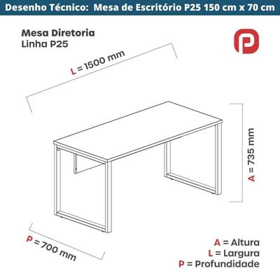 Mesa Escritório P25 Tub Pandin 150 Cm (larg) X 70 Cm (prof) Tampo Mdp Preto Pé Aço Tubular Azul Dali