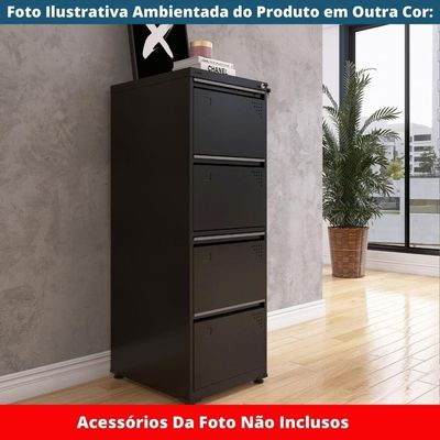 Armário De Arquivo Oficio 4 Gavetas Pandin 47 Cm (larg) Aço Preto C- Frente Gaveta Branca C- Chave