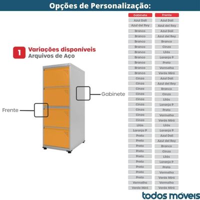 Armário De Arquivo Oficio 4 Gavetas Pandin 47 Cm (larg) Aço Preto C- Frente Gaveta Branca C- Chave