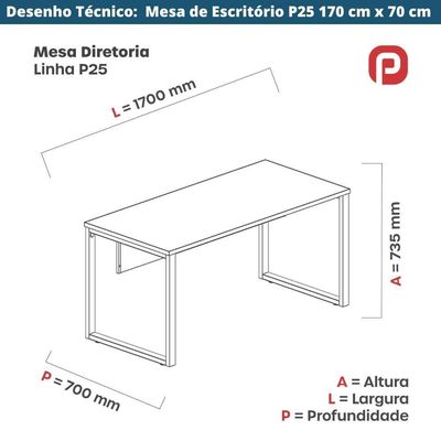 Mesa Escritório P25 Tub Pandin 170 Cm (larg) X 70 Cm (prof) Tampo Mdp Walnut Pé Aço Tubular Grafito