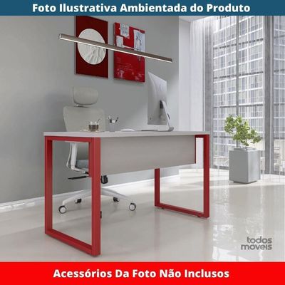 Mesa Escritório P25 Tub Pandin 170 Cm (larg) X 70 Cm (prof) Tampo Mdp Cinza Pé Aço Tubular Vermelho