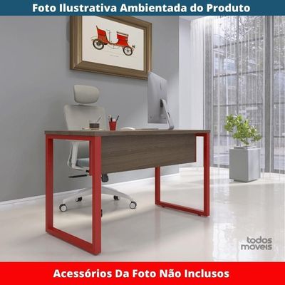 Mesa Escritório P25 Tub Pandin 170 Cm (larg) X 70 Cm (prof) Tampo Mdp Walnut Pé Aço Tubular Vermelho