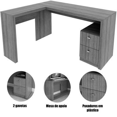 Mesa De Canto Para Escritório Em L Angular Com 2 Gavetas Amêndoa
