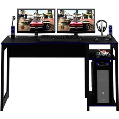 Mesa Para Computador Gamer Espaço Para 2 Monitores E Cpu Preto/azul