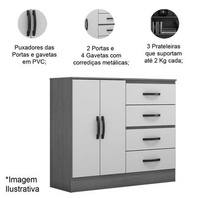 Kit Guarda-roupa Solteiro 4 Portas E Cômoda Sapateira 2 Portas Lisa Nature/off White