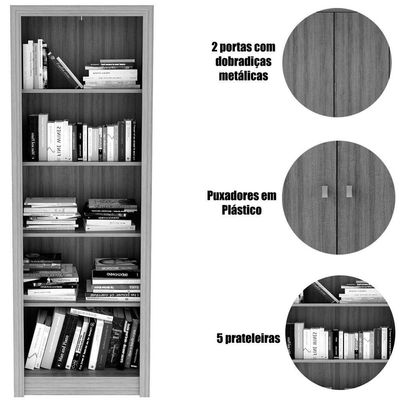 Armário Alto Para Escritório 2 Portas E 5 Prateleiras Nogal