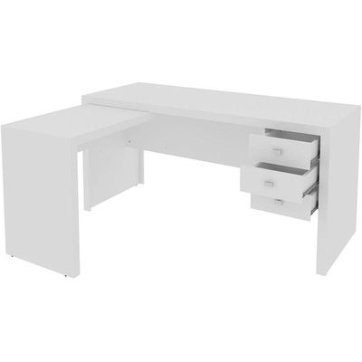 Mesa De Canto Para Escritório Em L Angular Com 3 Gavetas Branco