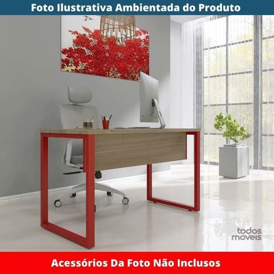 Mesa Escritório P25 Tub Pandin 150 Cm (larg) X 70 Cm (prof) Tampo Mdp Noce Pé Aço Tubular Vermelho