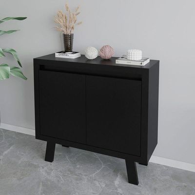 Balcão Armário Para Escritório Com 2 Portas E 1 Prateleira Preto