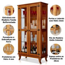 Cristaleira 2 Portas Com Balcão 3 Portas Madeira Maciça Castanho