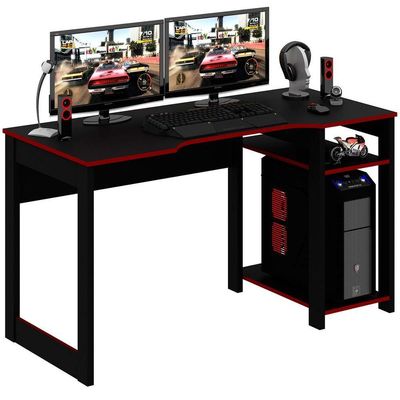 Mesa Para Computador Gamer Espaço Para 2 Monitores E Cpu Preto/vermelho