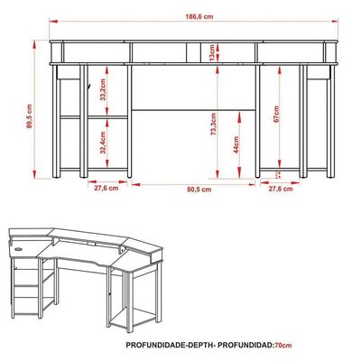 Mesa Para Computador Gamer Espaço Para 2 Monitores E Cpu Preto/azul