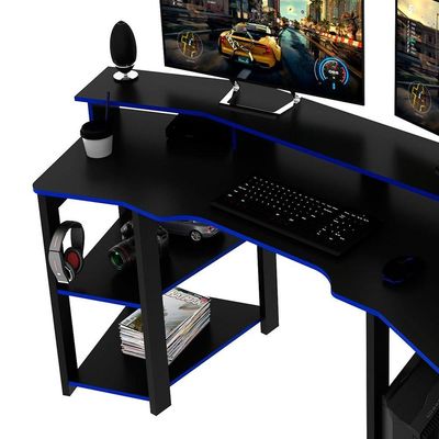 Mesa Para Computador Gamer Espaço Para 2 Monitores E Cpu Preto/azul