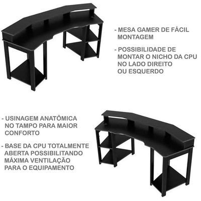 Mesa Para Computador Gamer Espaço Para 2 Monitores E Cpu Preto/vermelho