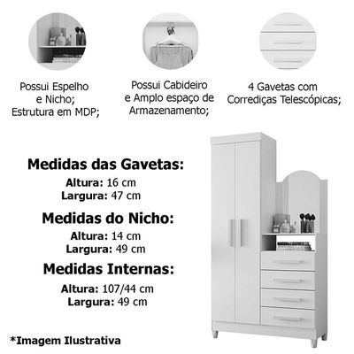Guarda-roupa Solteiro Com Cômoda Capri 2 Portas Cinamomo/off White