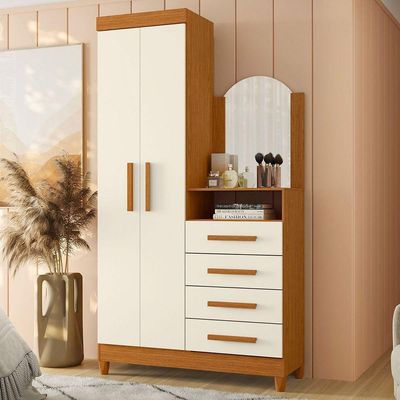 Guarda-roupa Solteiro Com Cômoda Capri 2 Portas Cinamomo/off White