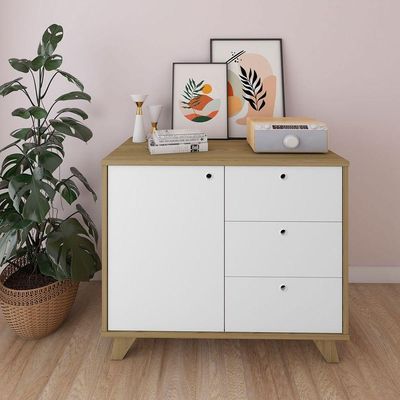 Balcão Para Escritório 3 Gavetas 1 Porta Luciano Olmo/branco