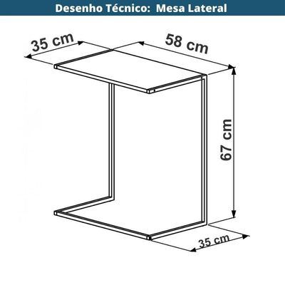Mesa Lateral Apoio Sofá P/ Notebook Artesano 58 Cm (larg) Mdp Hanover (mel) Base Aço Carbono Dourado